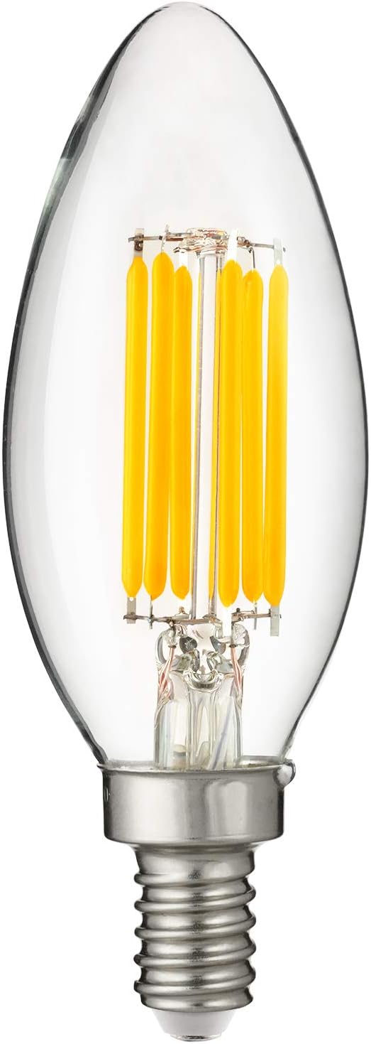 Sunlite LED B11 Filament Style Chandelier Light Bulb, Torpedo Tip, 5.5 Watts (60 W Equivalent) Dimmable, 600 Lumens, Candelabra E12 Base, UL Listed, 90 CRI, 1 Pack, 40K-Cool White