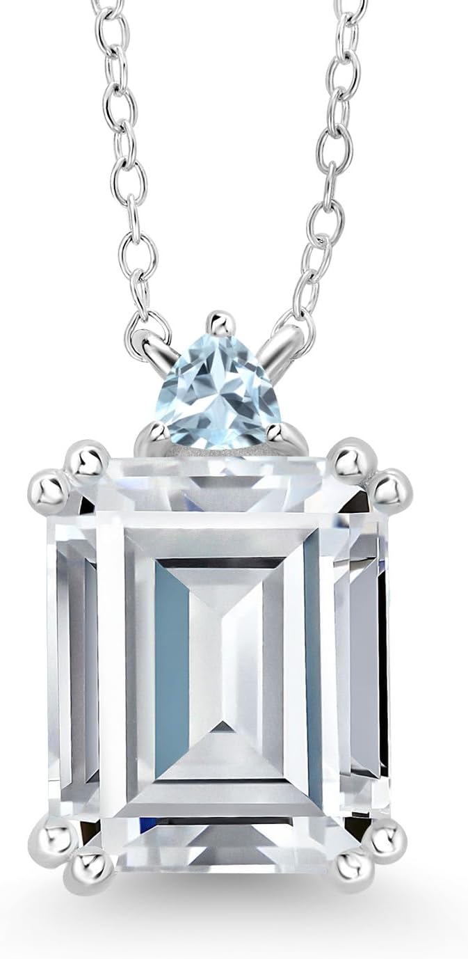 Gem Stone King 925 Sterling Silver Sky Blue Aquamarine Necklace Set with Moissanite (7.55 Cttw)