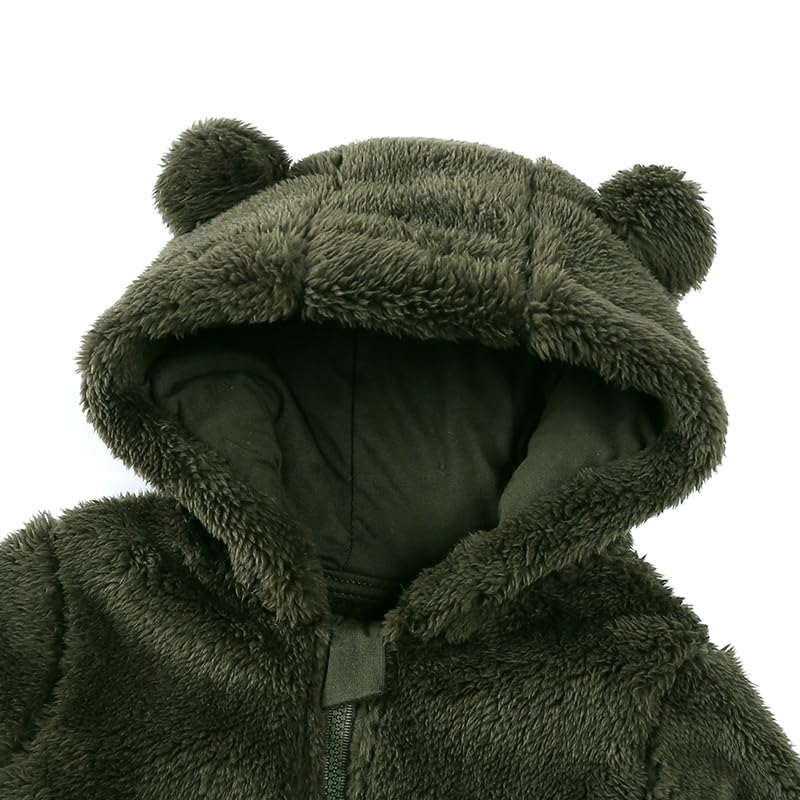Verve Jelly Mono de invierno con cremallera para bebé recién nacido, niño y niña, sudadera con capucha y orejas de oso y pies, ropa de invierno cálida de polar