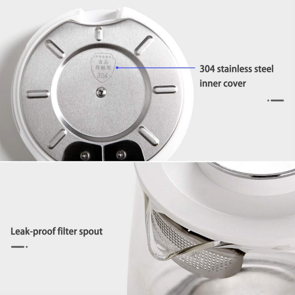 -Bollitore elettrico in vetro ecologico, bollitore per acqua senza fili da 1,7 litri con illuminazione a LED, bollitore per acqua per tè a ebollizione rapida, spegnimento automatico e protezione