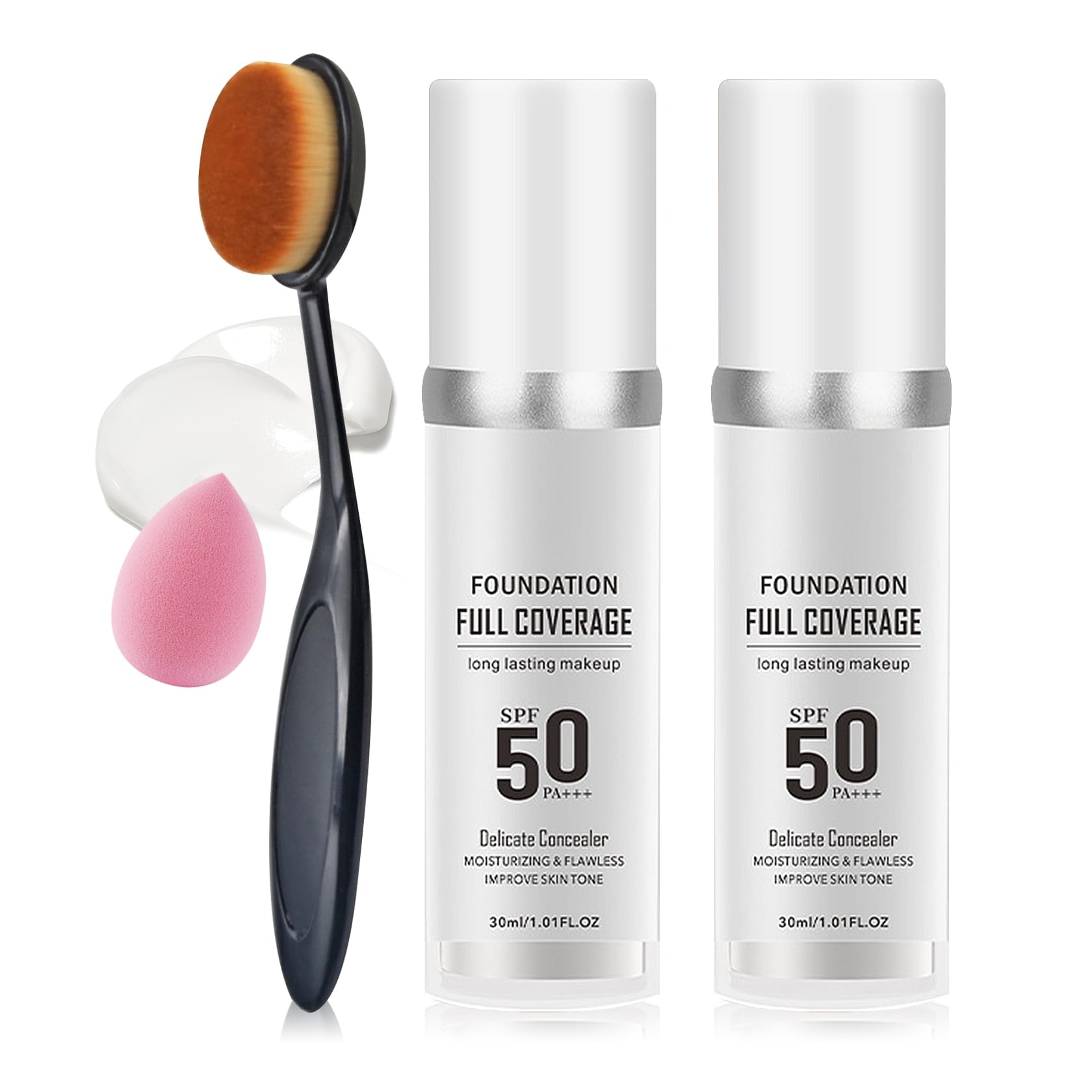 2PCS Color Changing Foundation Makeup Set Full Coverage Liquid Makeup Foundation with Brush Moisturizing Oil Control Foundation Color