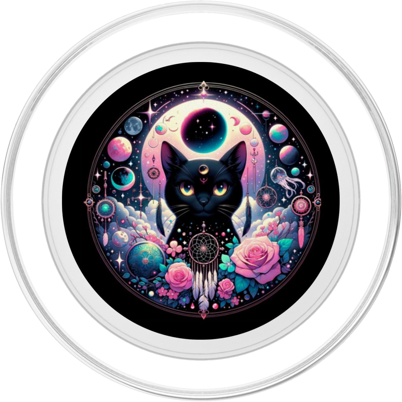 Moon Phases Crystal Witchy Cute Black Cat Kawaii Pastel Goth PopSockets MagSafe PopGrip for iPhone