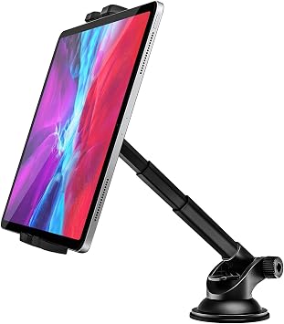 Dashboard Car Tablet Mount, Telescopic Tube Suction Cup Car Tablet Holder, Compatible with iPad Pro/Air/Mini, Galaxy Tab/Z Fold, Fire HD, Surface, iPhone, More 4.7-11" Cell Phones and Tablets