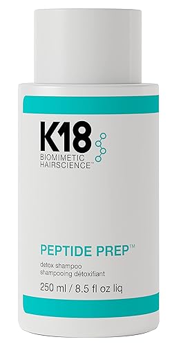 K18 Biomimetic Hairscience Peptide Prep Detox Haarshampoo, 250 ml, pH 3,8-4,2, das hilft, die Farbe zu erhalten und das Haar nicht austrocknen zu lassen. Absichtliche Wirkstoffe