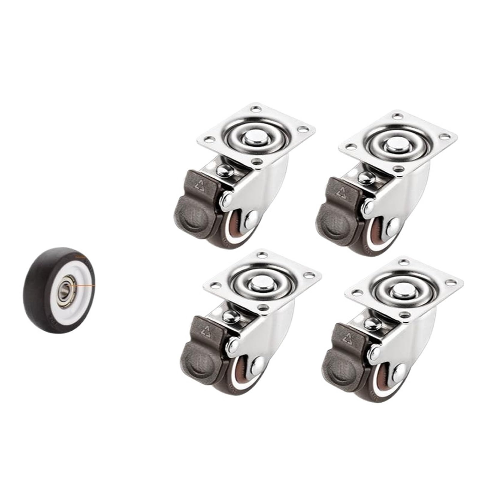 Roulettes pivotantes 1.25 pouce avec frein Lot de 4 roues plates en caoutchouc pour tiroir