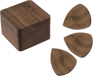 Geesatis 3Pcs Walnut Wood Guitar Picks + Storage Box, Premium Hardwood Picks for Electric/Acoustic/Bass Guitarists - in 2.5mm Thicknesses- Ideal Music Gift for Beginners & Professionals