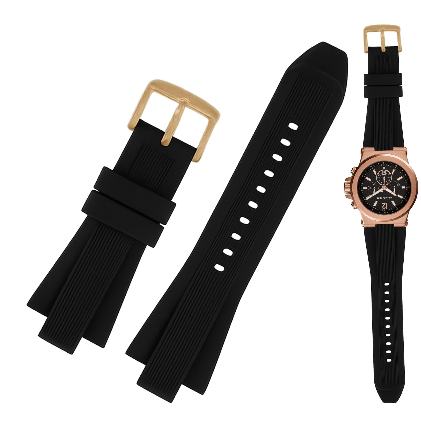 For Michael Kors Watch Band – Soft Rubber Strap Compatible with Smart Watch Models MK8184 MK9020 MK8152 MK8729 – Quick Release Replacement for Men & Women (29mmx13mm, Black)