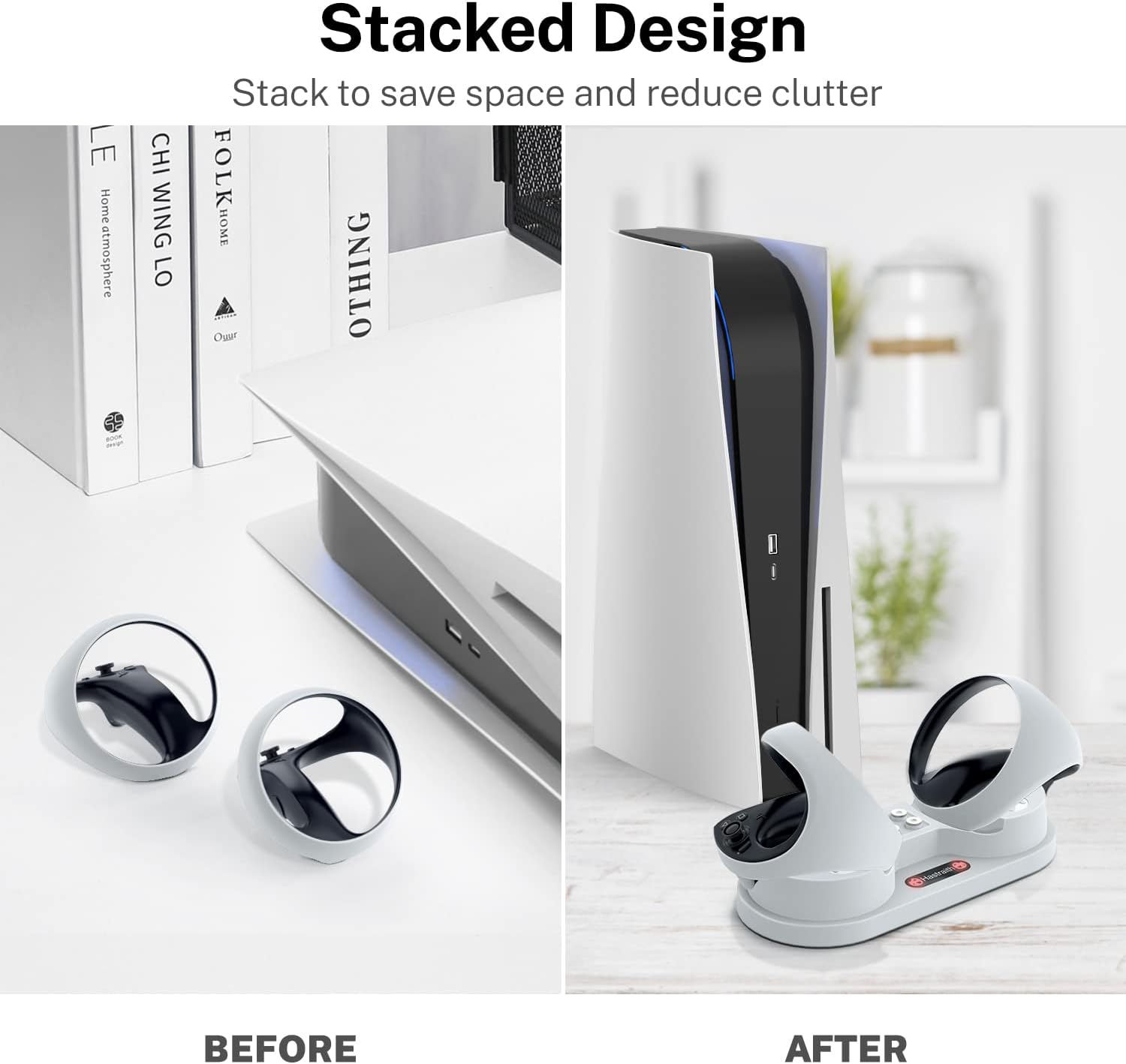 Charging Station for PSVR2 Console with Quick Charge Port for PS VR2, Non-Slip Portable Heat Dissipation Holder with Charging USB C Cable Compatible with PS VR2 Dock Stand Accessories, White