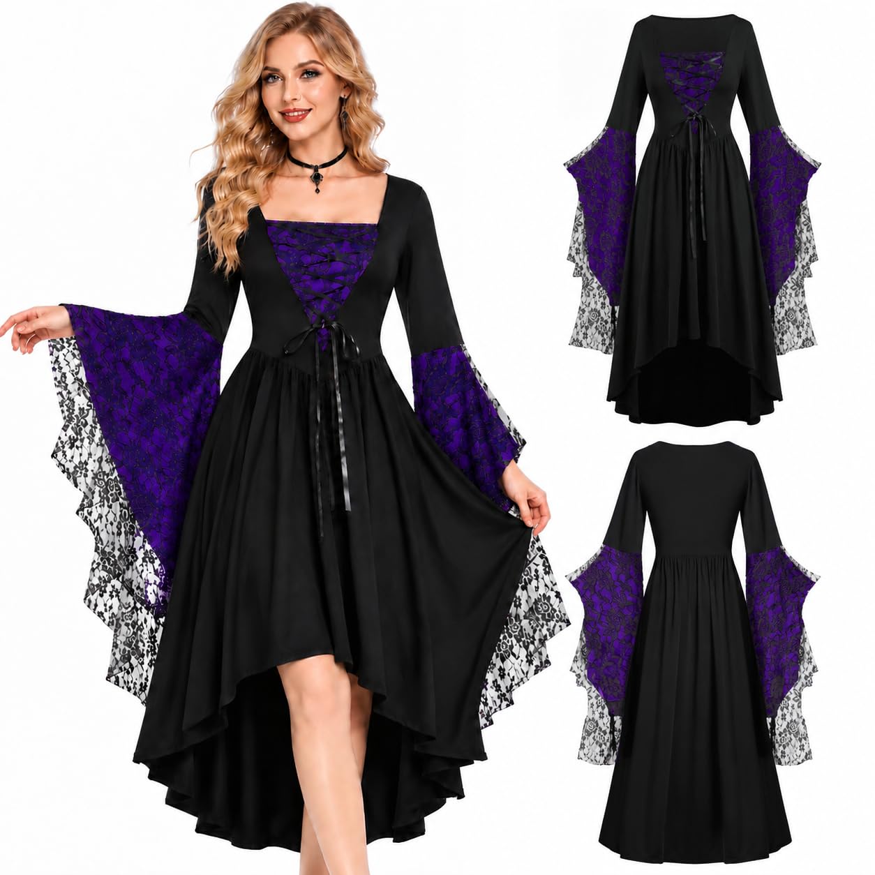 Halloween Costumes Adult Women Victorian Witch Gothic Plus Size Dresses Medieval Costume Ladies Evening Party Prom Cocktail Swing Glad Rags Vintage Elegant A-line Dress for Womens โ image 1