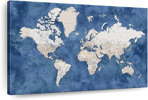 Vista 8 de Elephant Stock Lienzo texturizado de madera con mapa del mundo, 1 panel, decoración de pared de mapa del mundo, decoración de pared de mapa del Mapa