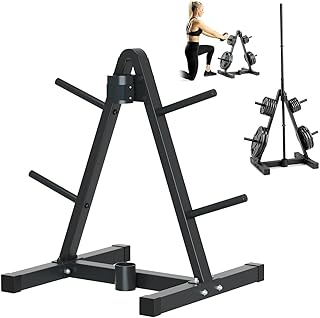 PeiQi Weight Plate Frame Tree with Barbell Lock - Vertical Storage Rack for Olympic Weight Plates and Barbell Bars