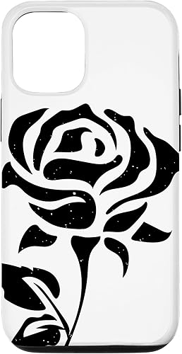 Funda blanca con diseño de rosa y flor negra para iPhone 13