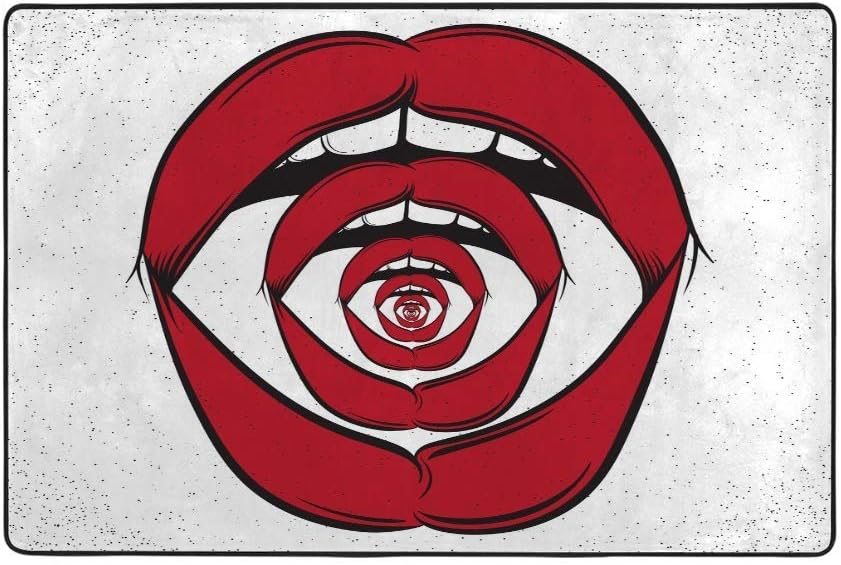 Nuansexi Area Pad Rugs Kids Nursery Rug Living Room Large Carpet Distressed Standing Floor Mats Absorption Polyester ﻿Weird Open Screaming Mouth Bedroom Living Room Decor 6'66" x 4'83"