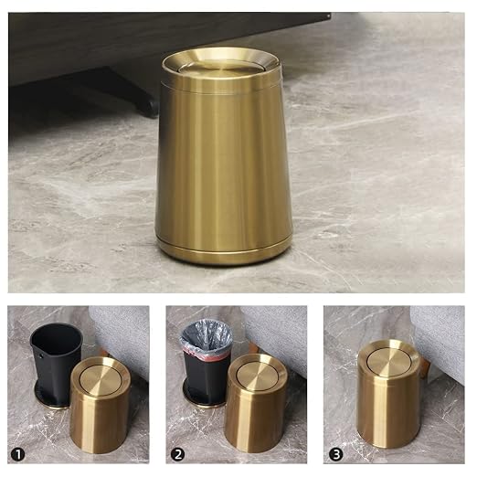 Caneca de basura 8L con tapa basculante oro cepillado miniatura 9