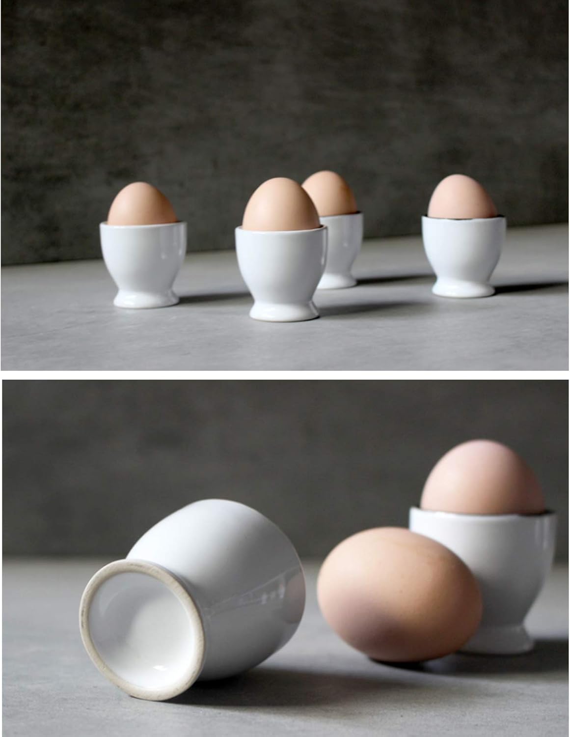 White Porcelain Egg Cup for Home, Kitchen and Restaurant, Environmental Protection Materials, 5.1 x 5 cm,Black,Set of 2 (White Set of 4)