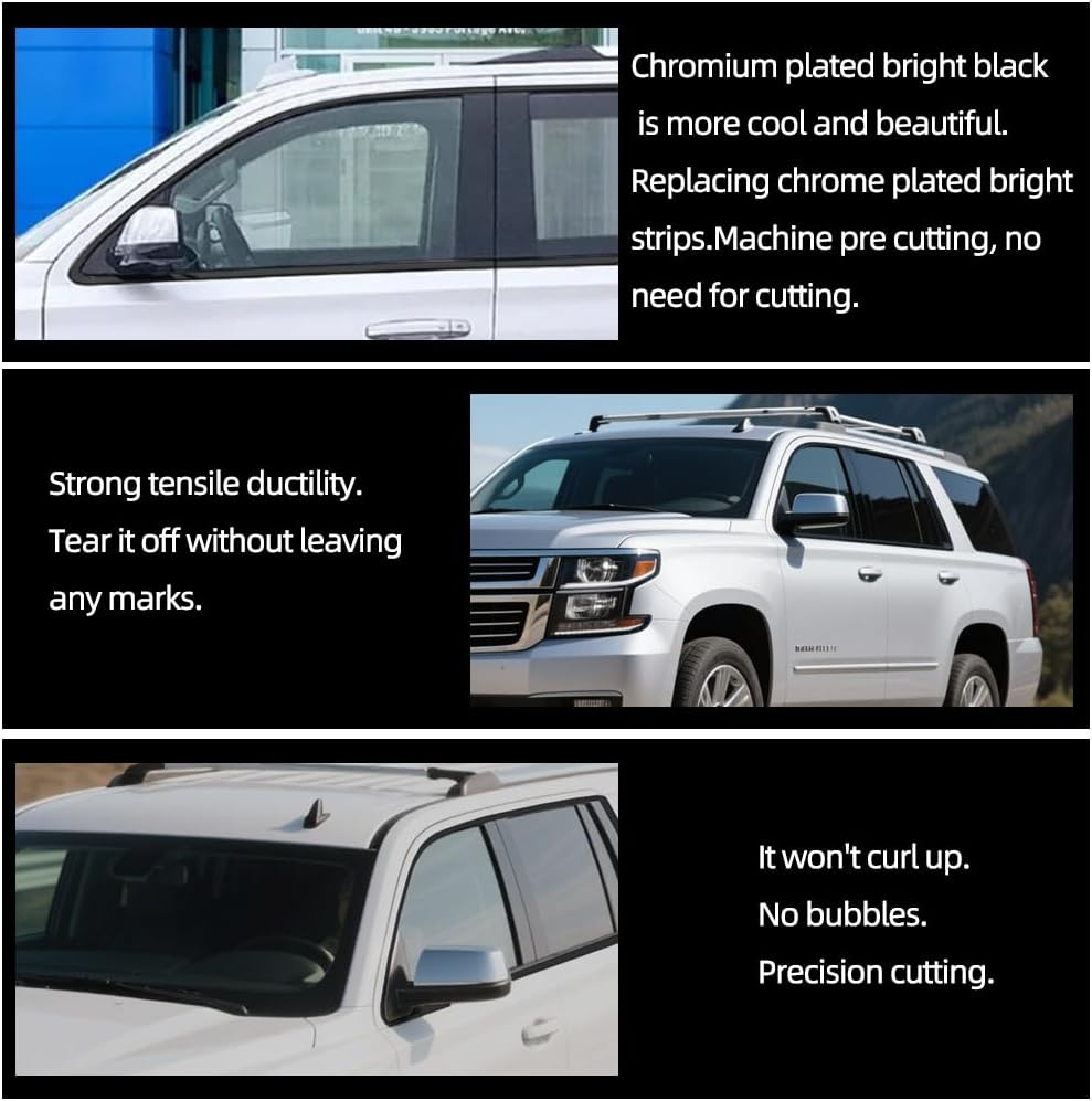 Side Window Trim Chrome Delete Blackout Overlay Kit Pre-Cut Vinyl Compatible for Chevy Tahoe 2015-2020