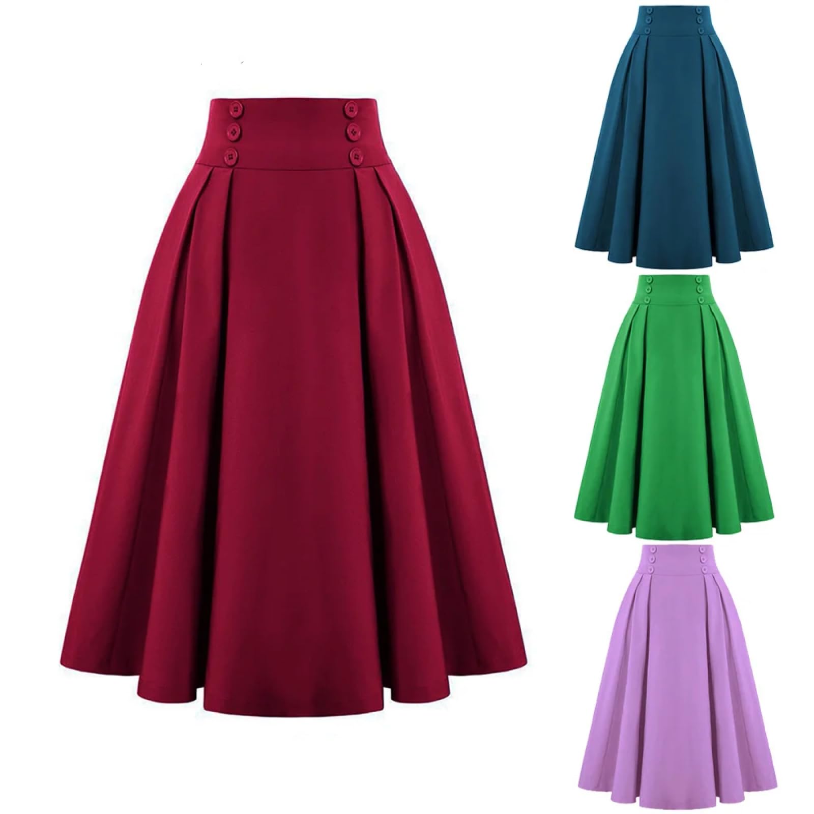 Faldas De Tubo Mujer Faldas Plisadas Elegantes para Las Mujeres Color Sólido De Alta Cintura Botón Frontal Midi Maxi Falda
