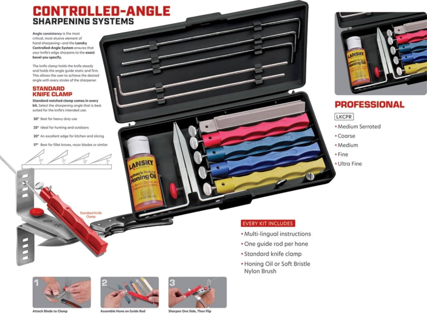 Lansky Professional Sharpening System with Coarse, Medium, Ultra Fine, and Serrated Medium Hones