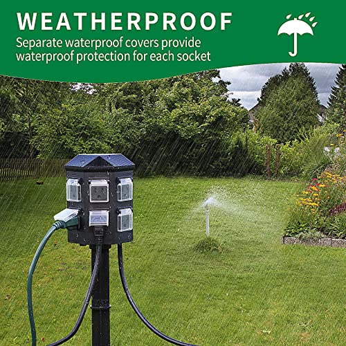 Tiffcofio Outdoor Power Strip Timer, Dusk To Dawn Sensor Outdoor Timer For Lights Waterproof, 6 Feet Extension Cord, 6 Grounded Outlets For Yard And Garden, Etl Listed #TOP2