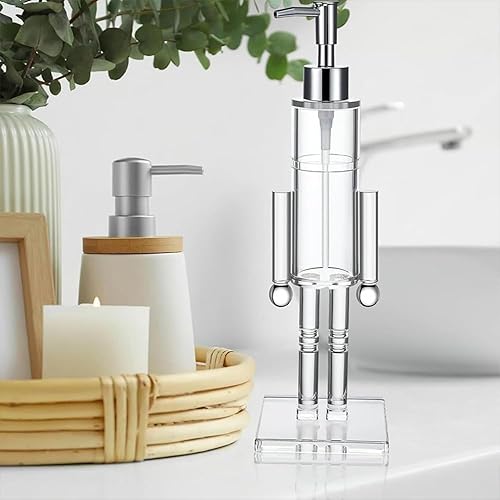 Miniatura 7 de Dispensador de jabón Cascanueces, Dispensador de jabón navideño Cascanueces de acrílico transparente, Dispensador decorativo recargable con Bomba