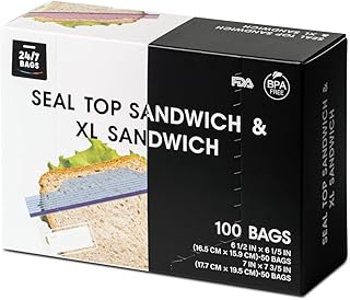 100 Count, Sandwich & XL Sandwich Zip Bags, Easy Open Tabs, Writable Rectangle (50 Bags Each Size)