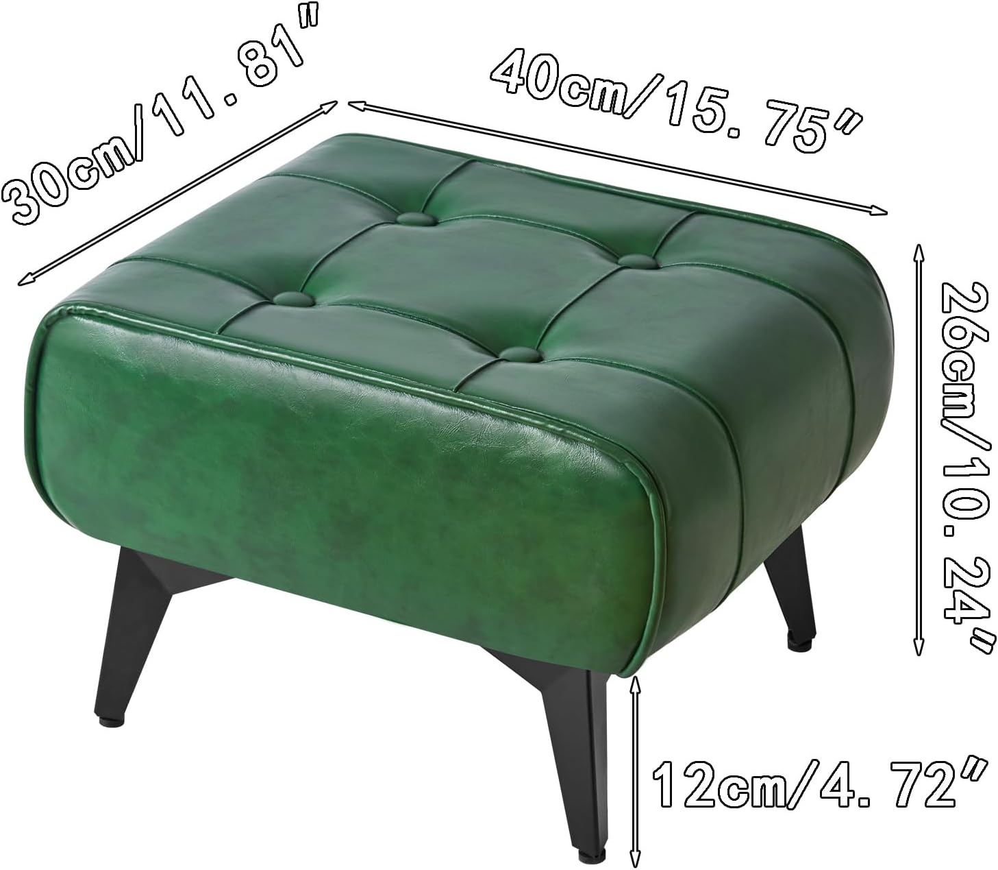 YMYNY Ottoman, Foot Stool with Metal Legs, Faux Leather Stool, Pouf Couch Stool, Modern Multifunctional Small Square Accent Small Table for Bedroom, Living Room 15.75"D×11.81"W×10.24"H Green UHBD037GR