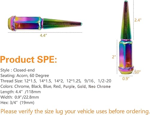 Miniatura 5 de 32 piezas 916-18 4.409 in 4.4 "rueda de coche tuercas cónicas rojas cónicas con llave