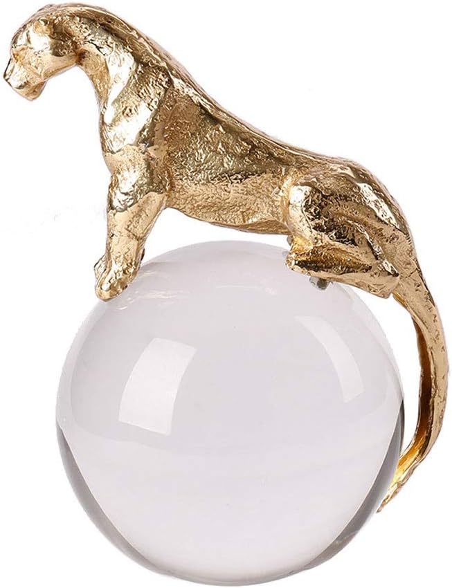 Crystal Ball European American Pure Copper Leopard Crystal Ball Home Furnishings, Villa and Hotel Decoration Crafts, Feng Shui Glass Ball Crystal Transparent Ball