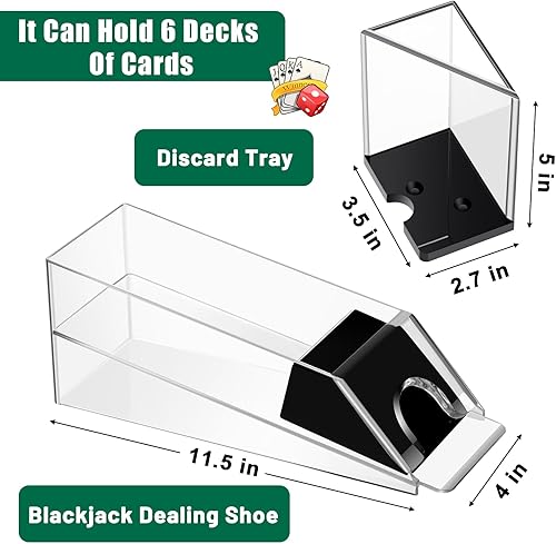 Miniatura 3 de Honoson Bandeja de fichas de póquer de plástico, bandeja de fichas de distribuidor de póquer negro con 6 zapatos de blackjack y bandeja de desecho,