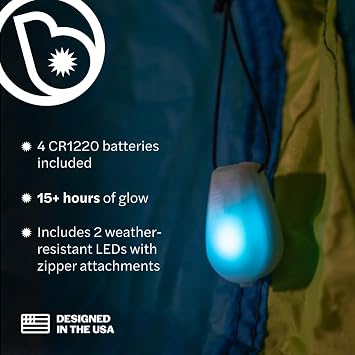 Brightz ZipBrightz LED Zipper Pull Light, 2-Pack - Color Changing Zipper Light - Glow in the Dark Zipper Pulls - Burning Man Lights - Glamping Accessories - LED Zipper Pull Light for Tents, Backpacks