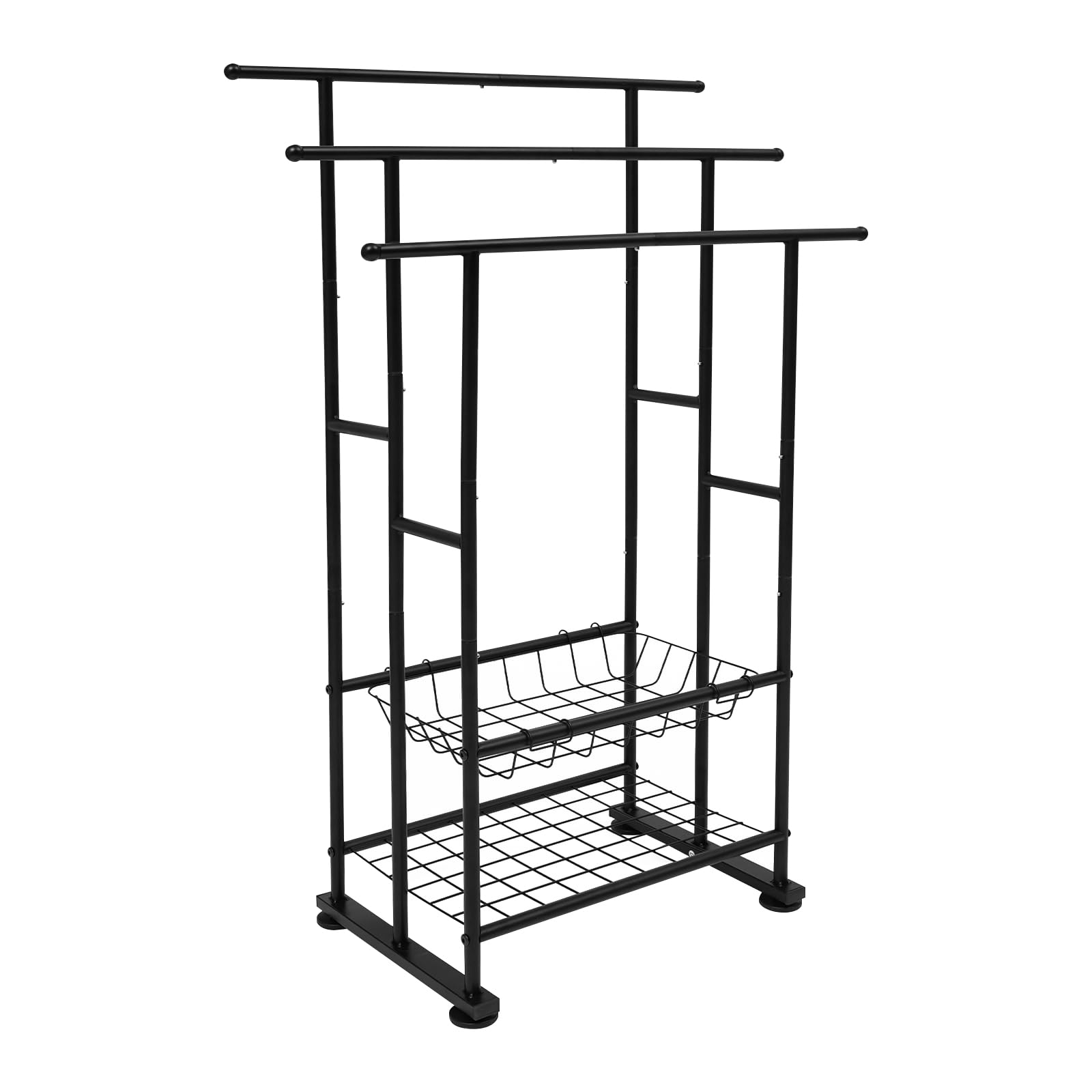 Porte-serviettes debout noir avec 3 porte-serviettes et 2 étagères en fer pour chambre à coucher, salle de bain, salon