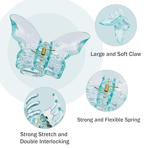 Miniatura 2 de 12 pinzas para el cabello de mariposa transparentes, pinzas acrílicas para cabello grueso, delgado y mediano, antideslizantes, pinzas de mariposa