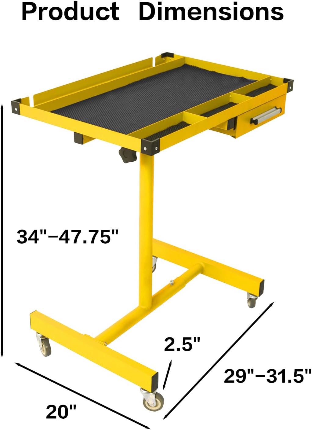 Adjustable Tear Down Work Table with Wheels Drawer Rolling Workbench Portable Mobile Work Table for Garages Repair Shops 220lbs Capacity Yellow