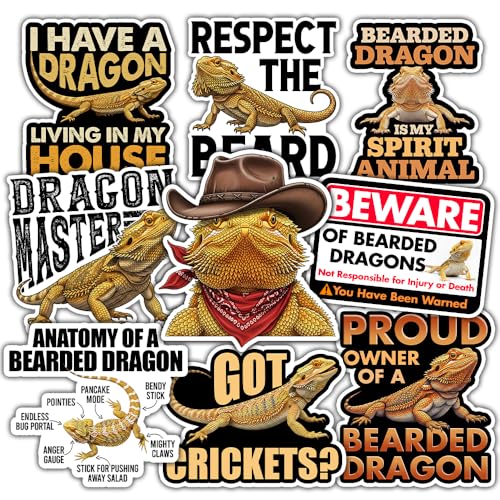 BAVAHA (10pcs-3in) Bearded Dragon Stickers Pack Lizard Pogona Sticker Reptile Decal Bearded Dragon Accesories Nature Wildlife Animal Lovers Gift Decorations Tank Car Laptop Water Bottles Luggage Phone