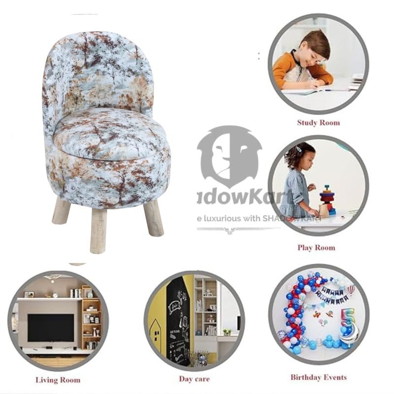 Image of Ottoman Kids pouffe Small Stool for Baby Chair Study Table Stool for Kids Room Baby Sofa Stepstool Children Cartoon Wooden Chair, 14x26 Inch, Yellow Orange