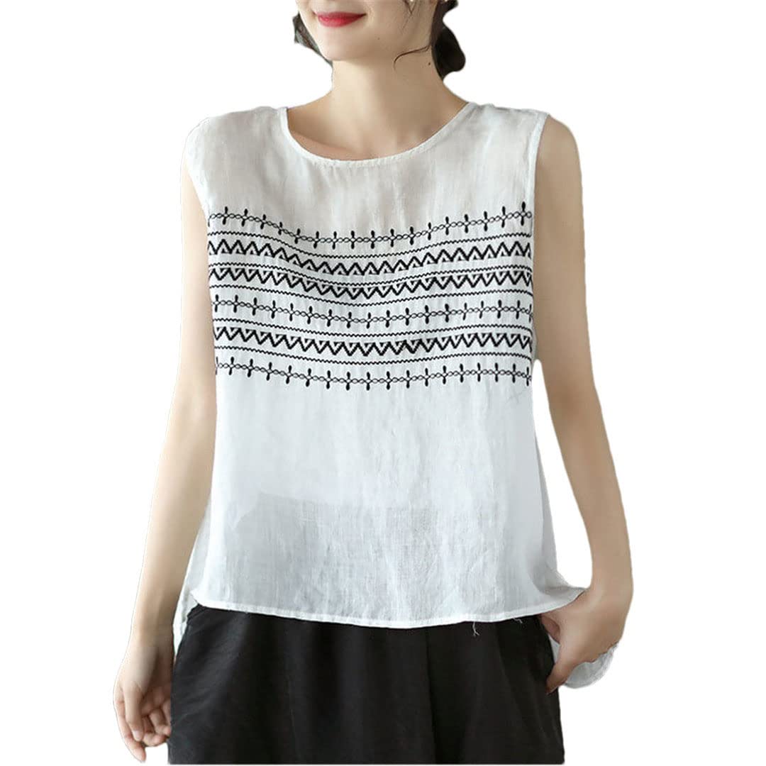 Primavera ed estate Stile Letterario Allentato Senza Maniche Top Ricamo Retro Cotone e Lino Gilet Femminile Casual Crop Top