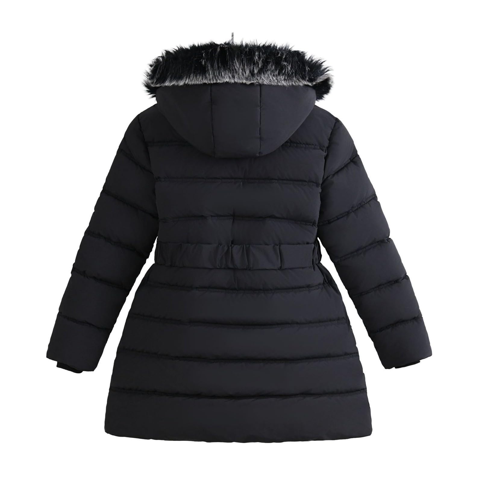 Parka longue pour filles - Manteau d'hiver chaud doublé en polaire avec capuche en fausse fourrure - Coupe-vent - Fermeture éclair - Vêtements d'extérieur rembourrés pour filles