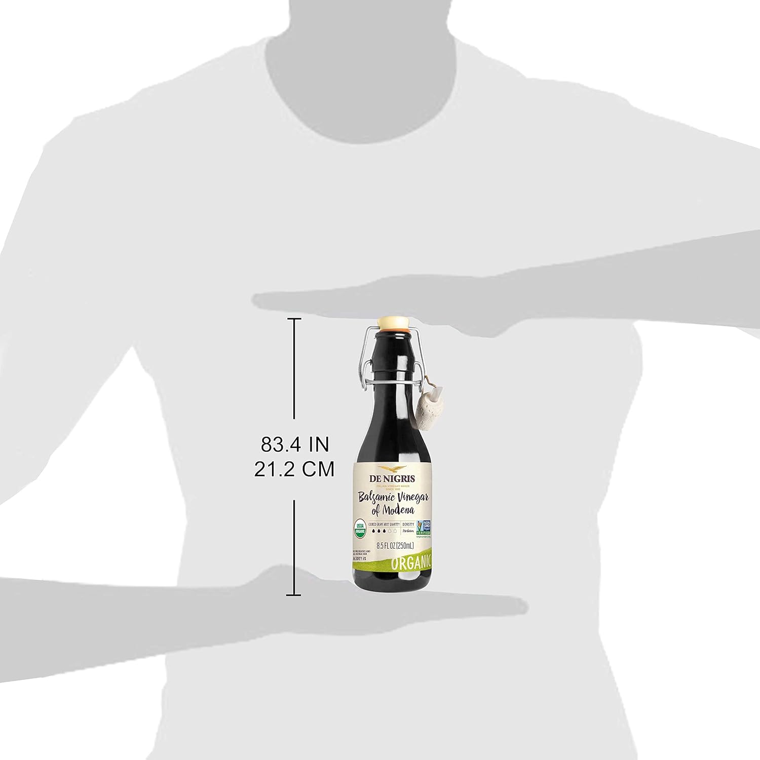 De Nigris Premium Organic Balsamic Vinegar Of Modena (55% Grape Must) 8,5 Oz (250ml) | Balsamic Vinegar From Modena Italy, Ideal For Hot Dishes | Balsamic Vinegar Aged | Balsamic Vinegar Organic