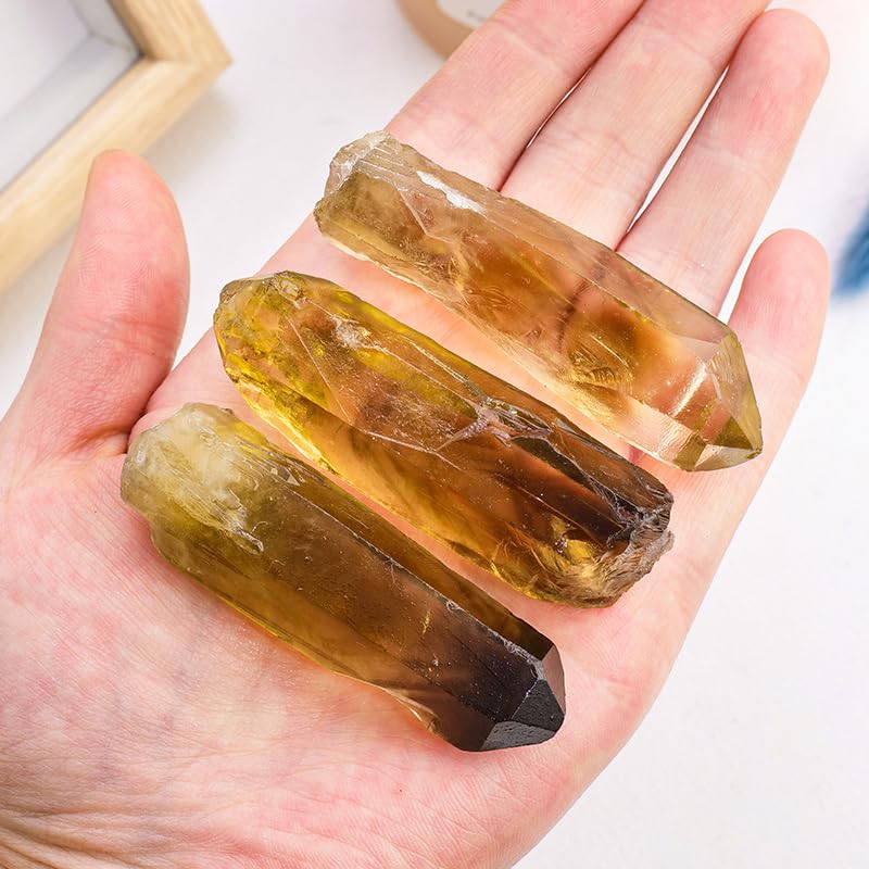 Namzi 100g Natural Yellow Crystal Stone Pillar Scepter 4-8cm Natural raw Stone Aroma Stone Expansion Stone Fish Tank Decoration Stone Size Mixed