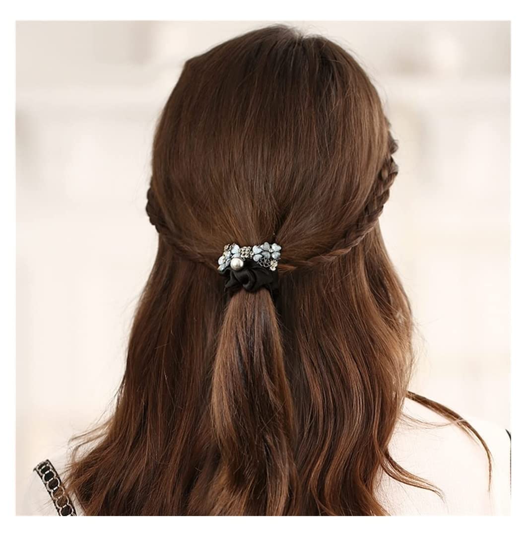RUVOO Scrunchies per Capelli Elastici per Capelli Copricapo per Capelli A Spirale con Elastico per Capelli Legato con Anello per Capelli con Perle di Quadrifoglio Francese Elastico per Capelli