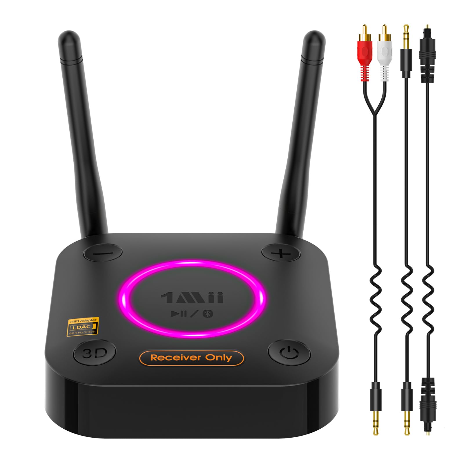 1Mii B06Ultra LDAC Récepteur Bluetooth 5.3 pour Chaîne Stéréo HiFi, Adaptateur Audio Bluetooth avec DAC Audiophile, aptX HD&LL, Contrôle du Volume, 3D Surround, Optique 3,5 mm Jack Coaxial