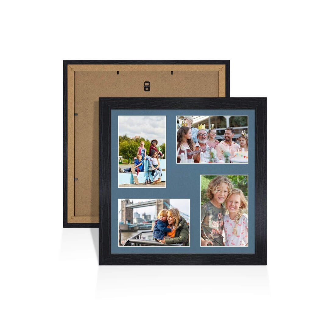 Procut Global 12X12 Black Photo Frames For Multiple Pictures with Pompadour Mount-Modern Collage Frame with 4 Apertures (4x) 6X4-Engineered Wood with Shatterproof Perspex