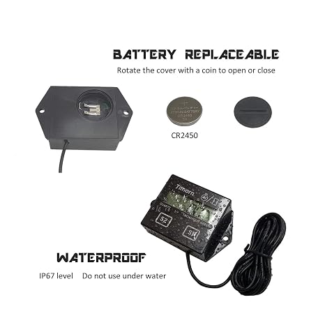 Tachometer for Small Engine,Inductive Hour Meter for 2 Stroke & 4 Stroke Small Engine, Timorn Replaceable Battery Waterproof Tachometer for Chainsaw Marine ATV Motorcycle UTV Engine (Black)
