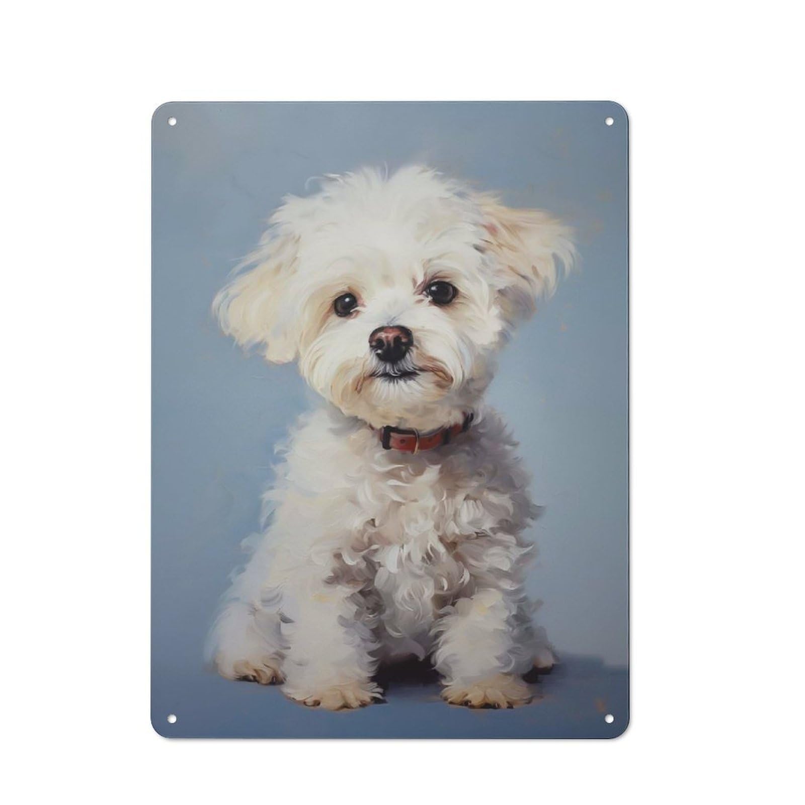 Junmoney Style-8 Rustic Tin Sign 40X30cm Featuring White Poodle Puppy For Bar Or Restaurant, For Vintage Wall Decor Fans, For Themed Room Decoration