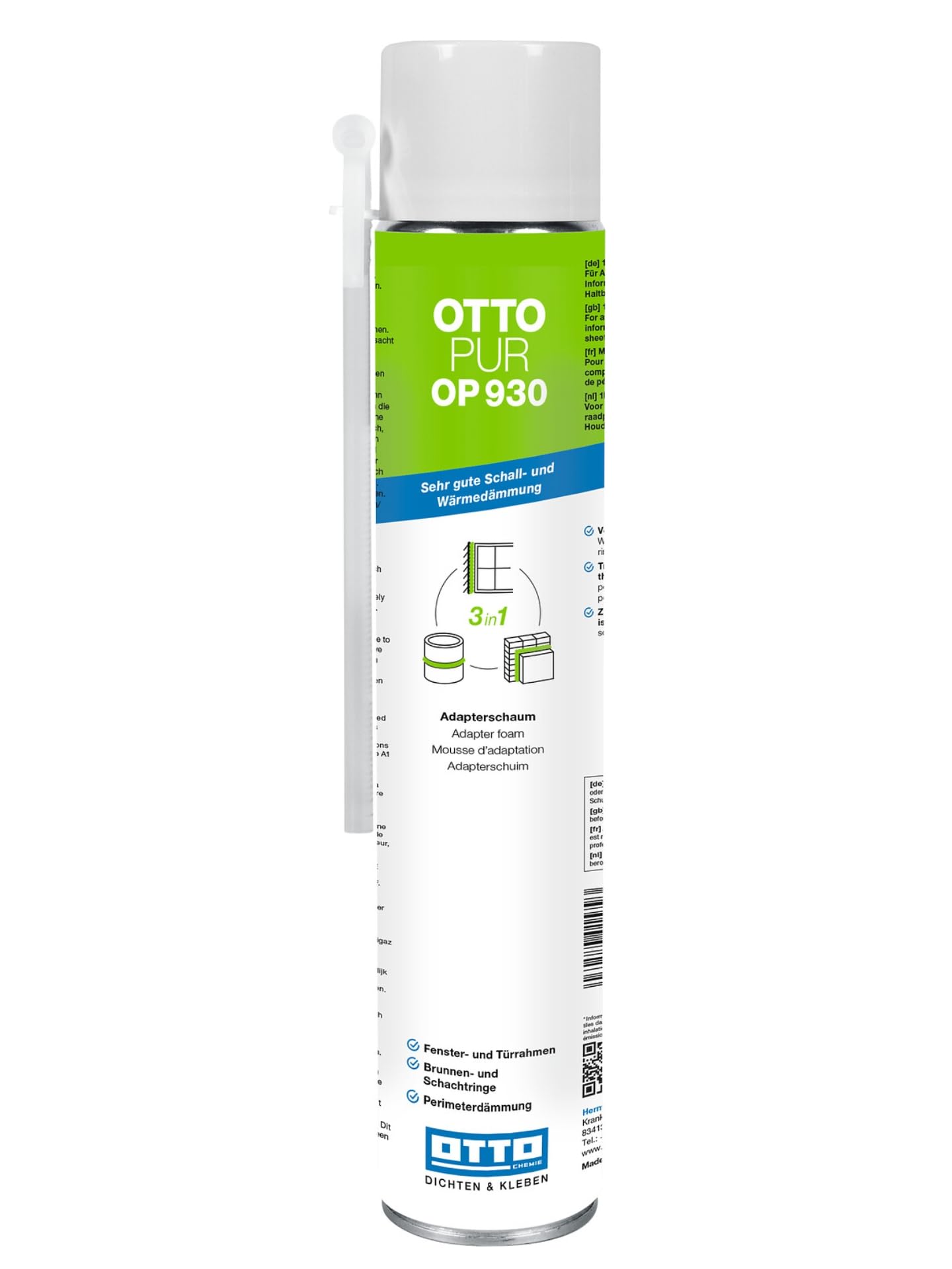 12 x OTTO-PUR OP930 750 ml Pistolenschaum Montageschaum Für Verfüllung, Dämmung & Isolierung, Luftdichter Und Wasserfester Bauschaum Brunnenschaum Schallschutzschaum 58 dB Adapterschaum
