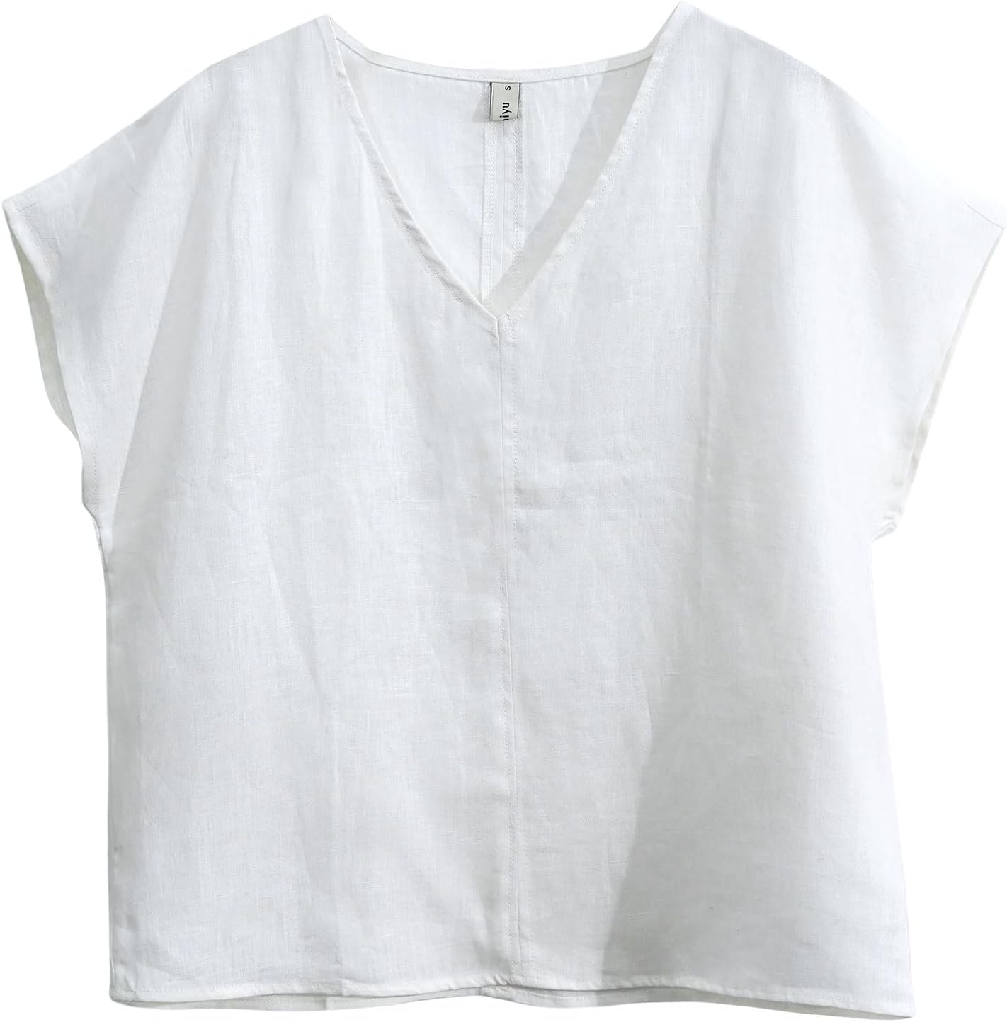 Amazhiyu Women's 100% Linen Summer Short Sleeve Tops V Neck Casual Blouse - Image 5
