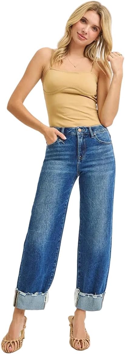 Risen Jeans - High Rise Boyfriend Releasable Distressed Cuff Jeans - (27.5"-31" Inseam) - PGA21295 - Includes Official Tag