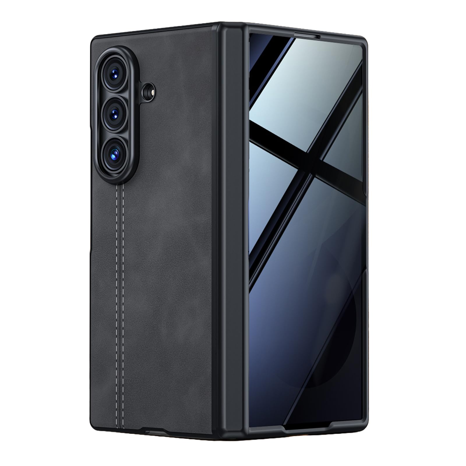 Funda Delgada For Samsung Galaxy Z Fold 8 Ultra, Funda Protectora De Pantalla Antimirones con Bisagra Todo Incluido, Funda De Cuero Antideslizante Retro(Black)