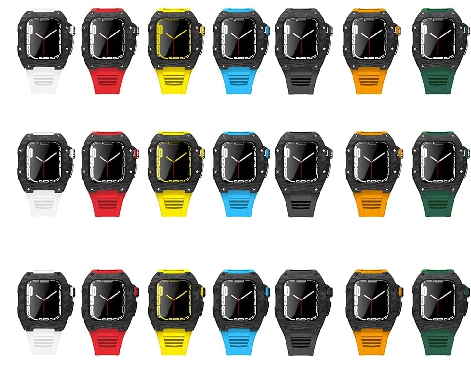 Carbon Fiber Case For 44mm 45mm，Rubber Strap Luxury Carbon Set Frame Bezel Modification Kit For iWatch 7 6 5 4 SE