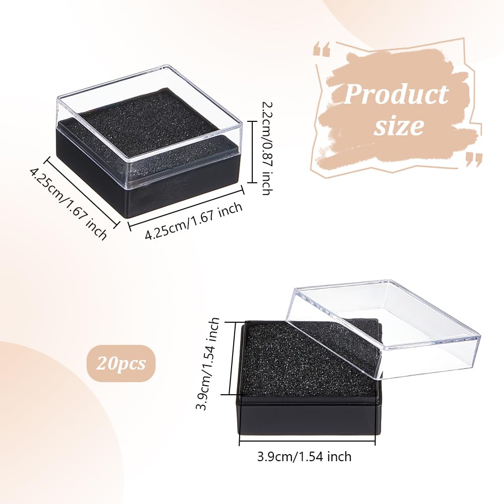 OLYCRAFT 20Pcs Clear Plastic Gift Box For Pin 1.7x1.7x0.9 inch Black Presentation Boxes for Badge Clear Lapel Pin Presentation Display Case for Lapel Pin Gemstone Storage Display